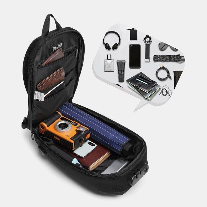 Herre Usb-opladning Multi-pocket Anti-tyveri Vandtæt Udendørs Crossbody Taske Brysttaske Sling Bag