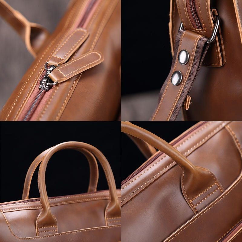 Herre Vandret Multi-lomme Dokumentmappe Vintage Pu Læder 14 Tommer Bærbar Taske Crossbody Taske Skuldertaske Håndtaske