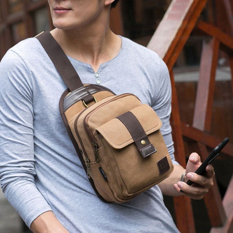 Herre Vinatge Anti-tyveri Canvas Brysttaske Skuldertaske Crossbody Taske