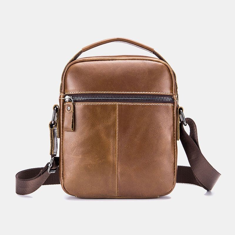 Herre Vintage Ægte Læder Slidfast Multifunktions Crossbody Taske Casual Skuldertaske