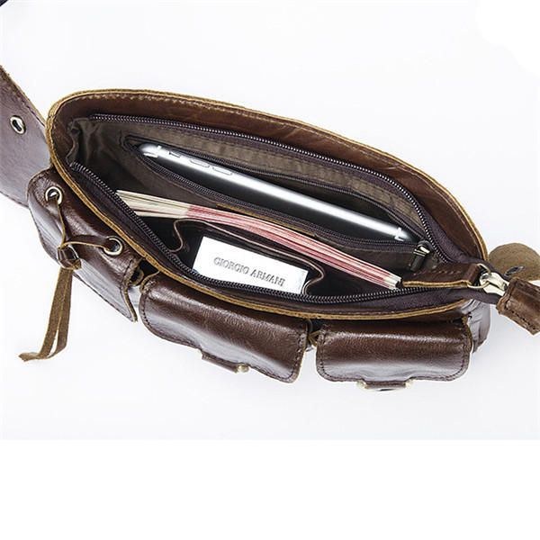 Herre Vintage Ægte Læder Taljetaske Holdbar Retro Crossbody Taske