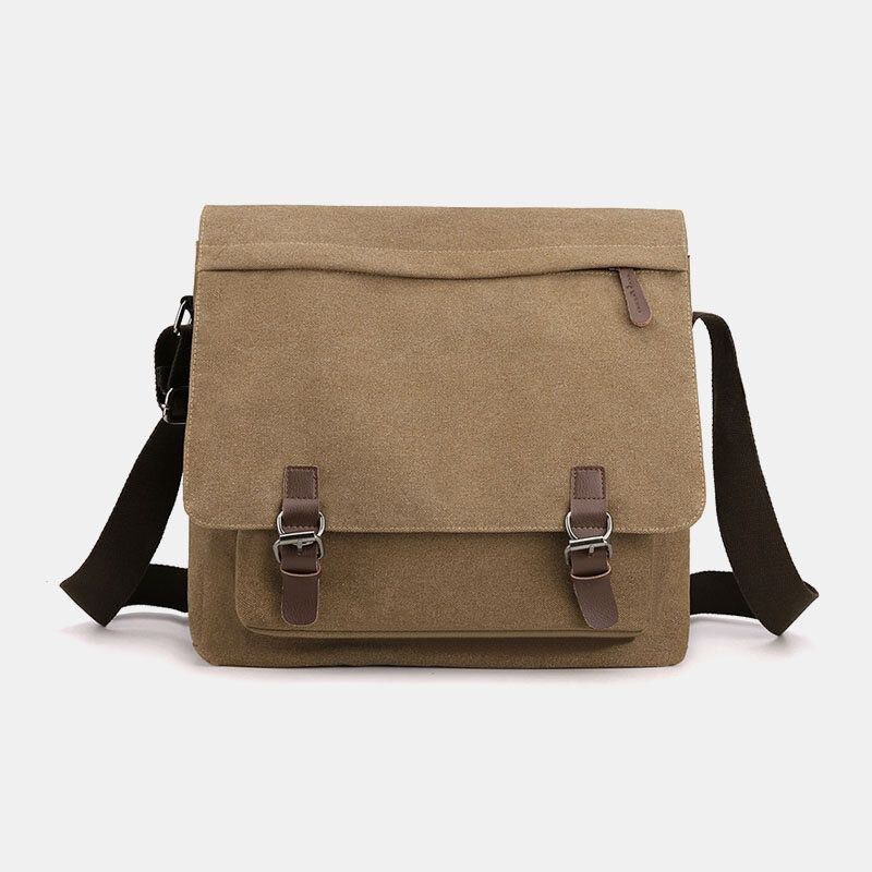 Herre Vintage Canvas Ensfarvet Stor Kapacitet Slidfast Crossbody Bag Skuldertaske