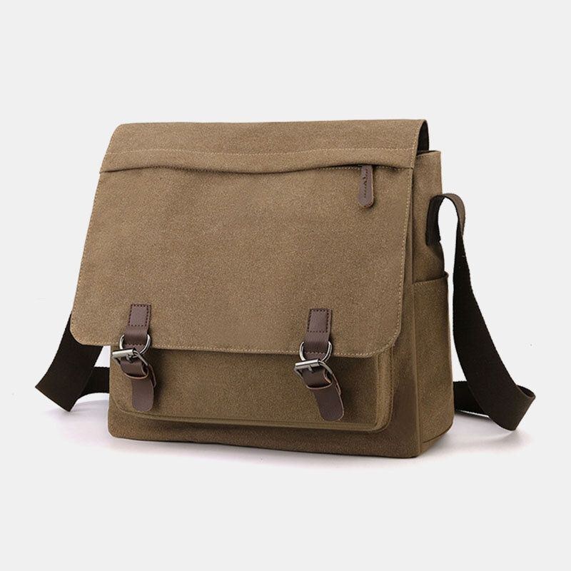 Herre Vintage Canvas Ensfarvet Stor Kapacitet Slidfast Crossbody Bag Skuldertaske