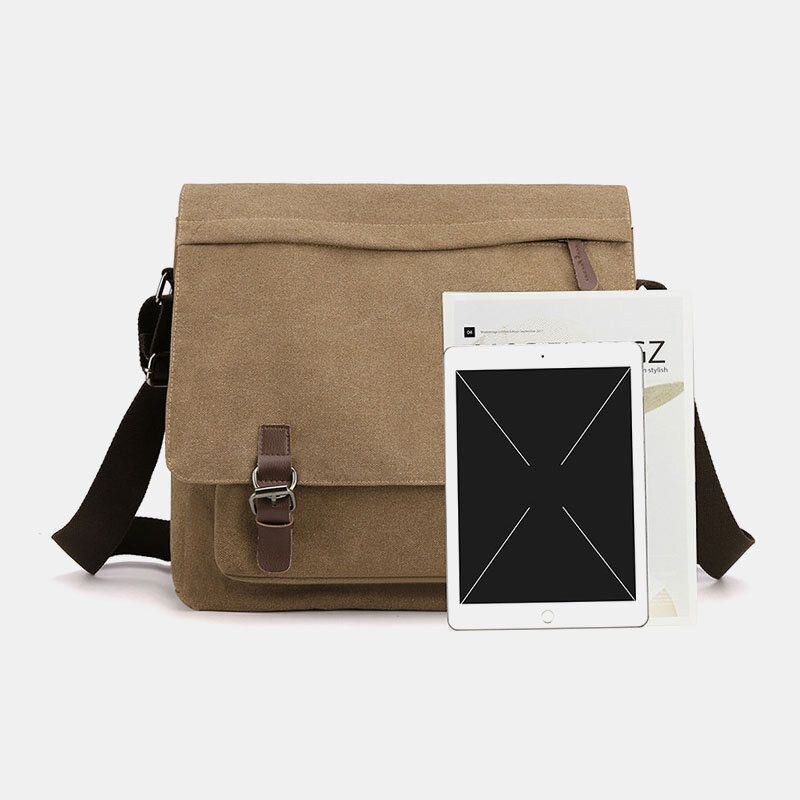 Herre Vintage Canvas Ensfarvet Stor Kapacitet Slidfast Crossbody Bag Skuldertaske