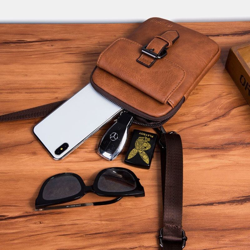 Herre Vintage Imiteret Læder Multifunktion Ensfarvet Crossbody Taske