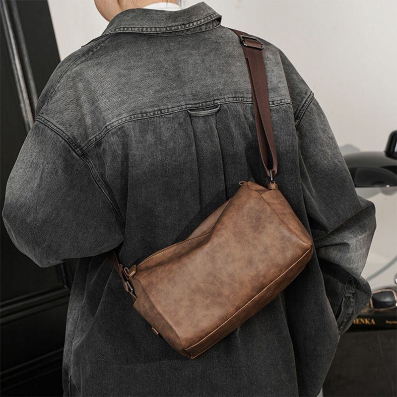 Herre Vintage Large Capacity Crossbody Taske Kunstlæder Multifunktion Skuldertaske