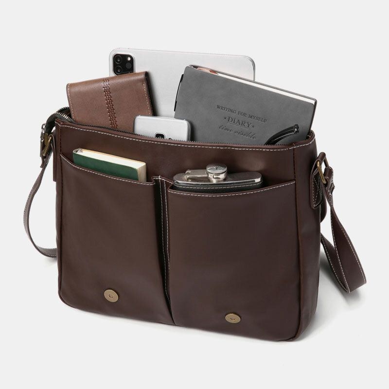 Herre Vintage Large Capacity Multi-pocket Pu Læder Lærertaske Crossbody Taske Brief Skuldertaske