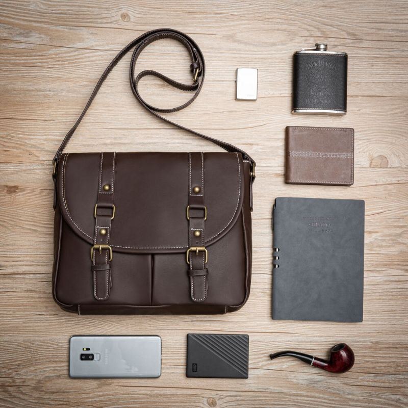 Herre Vintage Large Capacity Multi-pocket Pu Læder Lærertaske Crossbody Taske Brief Skuldertaske