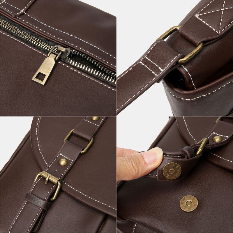 Herre Vintage Large Capacity Multi-pocket Pu Læder Lærertaske Crossbody Taske Brief Skuldertaske