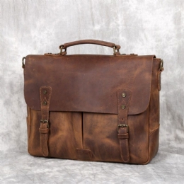 Herre Vintage Multifunktion Stor Kapacitet Business Crossbody Taske Multi-lomme Pu Læder Håndtaske Skulder Messenger Bag