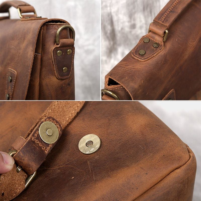 Herre Vintage Multifunktion Stor Kapacitet Business Crossbody Taske Multi-lomme Pu Læder Håndtaske Skulder Messenger Bag