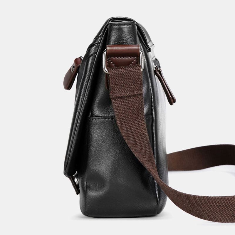 Herre Vintage Pu-læder Multipocket Crossbody-taske Med Stor Kapacitet Skuldertaske