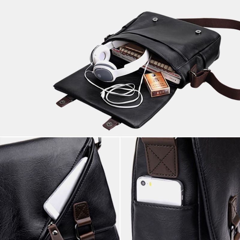 Herre Vintage Pu-læder Multipocket Crossbody-taske Med Stor Kapacitet Skuldertaske