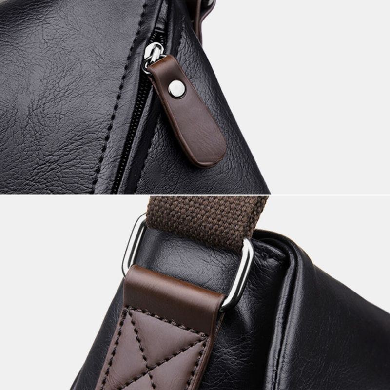 Herre Vintage Pu-læder Multipocket Crossbody-taske Med Stor Kapacitet Skuldertaske