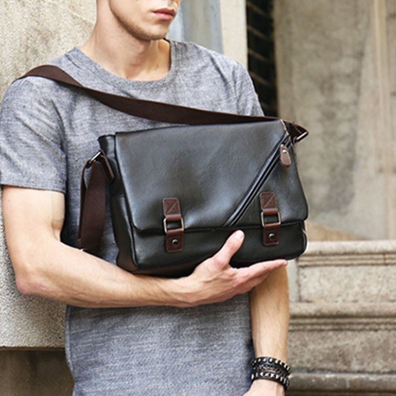Herre Vintage Pu-læder Multipocket Crossbody-taske Med Stor Kapacitet Skuldertaske