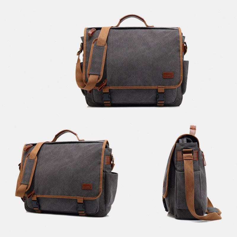 Herre Vintage Stor Kapacitet Vandtæt Canvas Casual Crossbody Taske Skuldertaske Rejsetaske