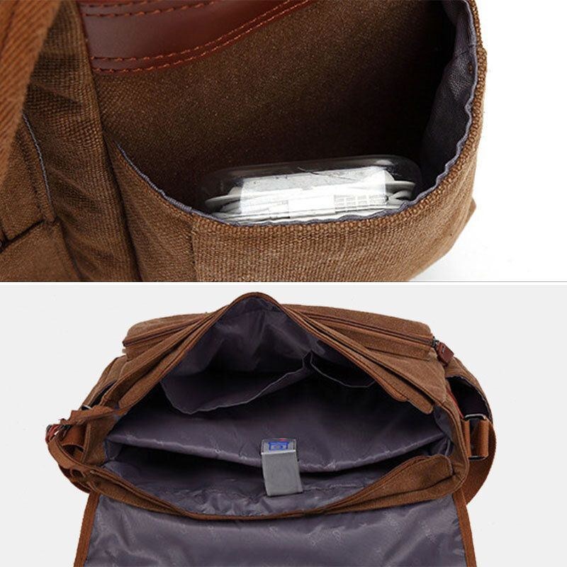 Herre Vintage Stor Kapacitet Vandtæt Canvas Casual Crossbody Taske Skuldertaske Rejsetaske