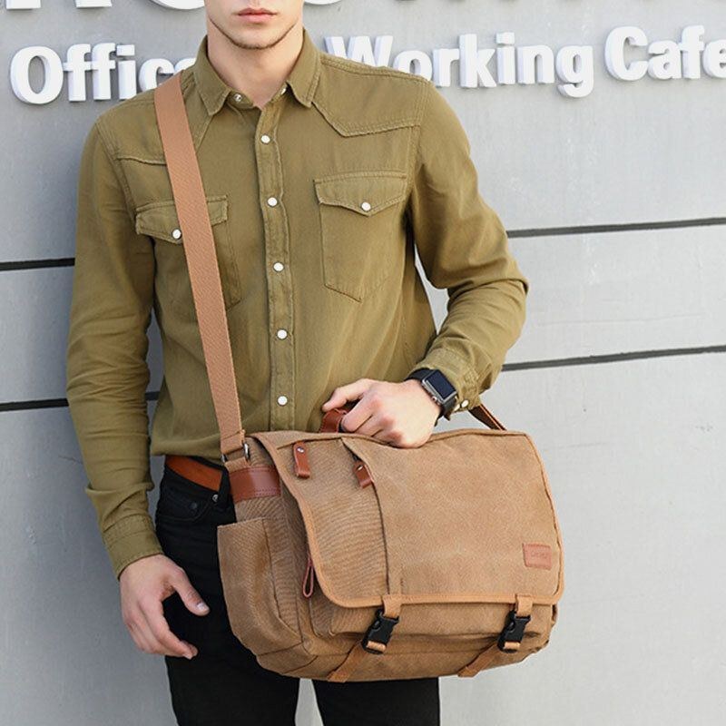 Herre Vintage Stor Kapacitet Vandtæt Canvas Casual Crossbody Taske Skuldertaske Rejsetaske