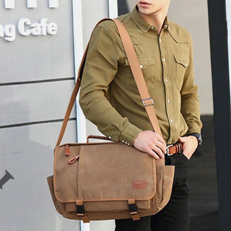 Herre Vintage Stor Kapacitet Vandtæt Canvas Casual Crossbody Taske Skuldertaske Rejsetaske
