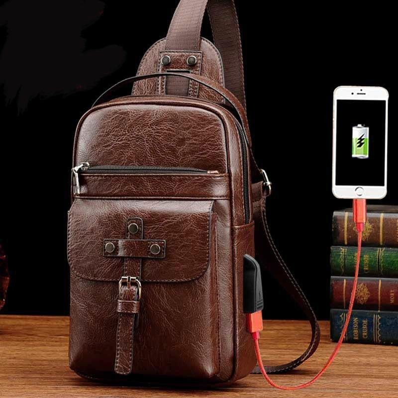 Modetaske I Imiteret Læder Til Mænd Crossbody-taske Brysttaske