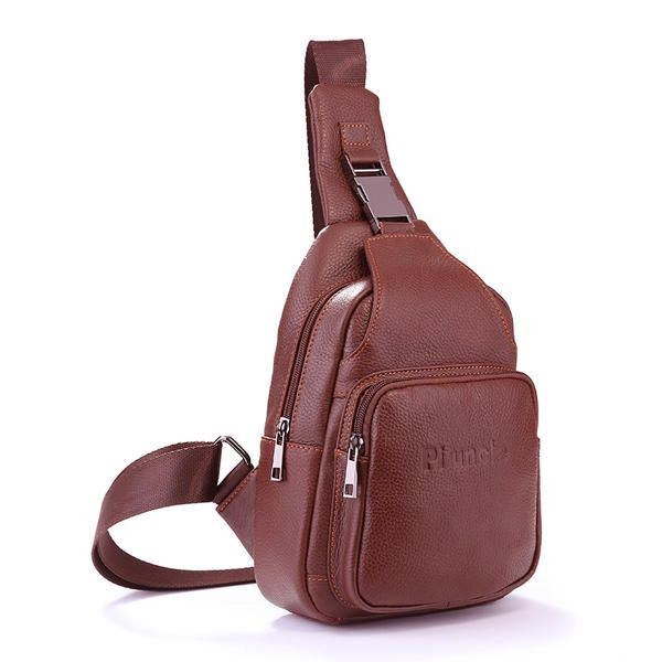 Retro Mænd Casual Outdoor Sport Brysttaske I Ægte Læder Crossbody-taske