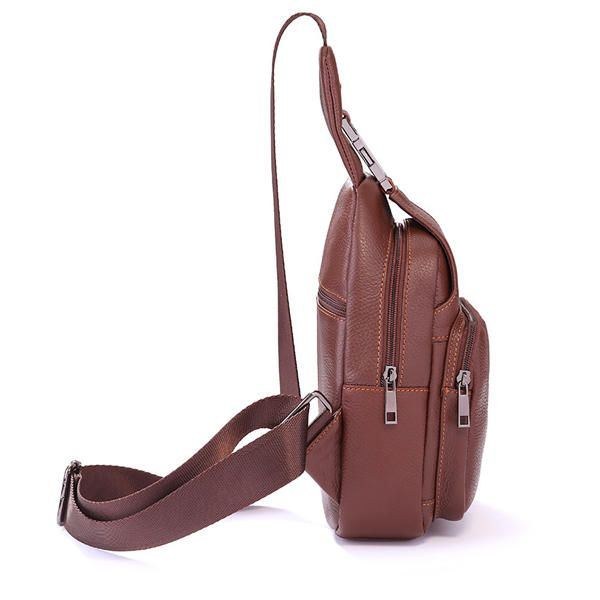 Retro Mænd Casual Outdoor Sport Brysttaske I Ægte Læder Crossbody-taske
