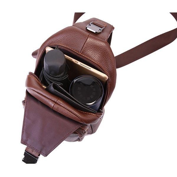 Retro Mænd Casual Outdoor Sport Brysttaske I Ægte Læder Crossbody-taske