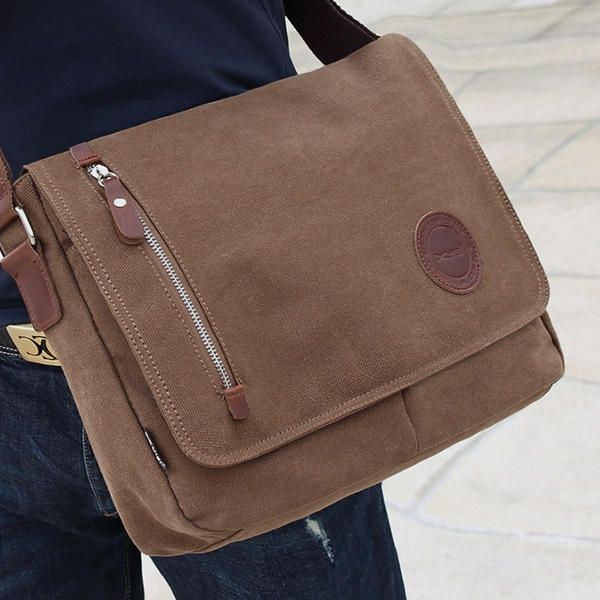 Skuldertaske I Lærred Til Mænd Casual Messenger Bag Retro Bærbar Taske