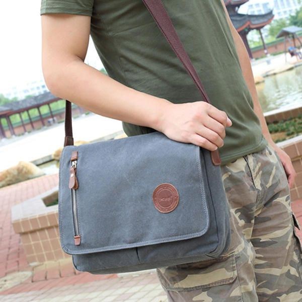 Skuldertaske I Lærred Til Mænd Casual Messenger Bag Retro Bærbar Taske
