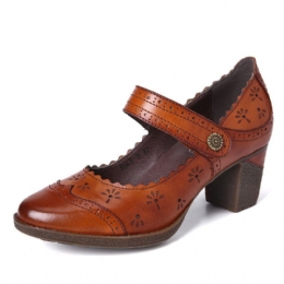 Dame Ægte Læder Retro Hule Elegante Fjederpumper