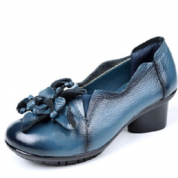Dame Large Størrelse Blomsterdekoration Pure Farve Mid Heel Retro Pumps