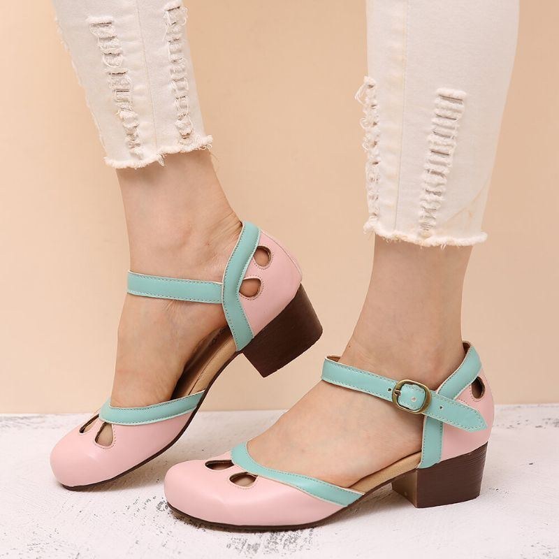 Dame Udhulet Farvesøm Plus Størrelse Spænde Chunky Heel Casual Pumps