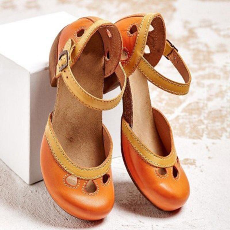 Dame Udhulet Farvesøm Plus Størrelse Spænde Chunky Heel Casual Pumps