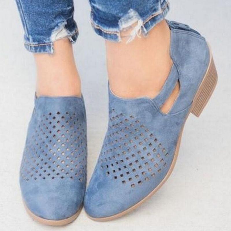 Stor Størrelse Kvinder Mønster Hollow Out Suede Slip On Pumps